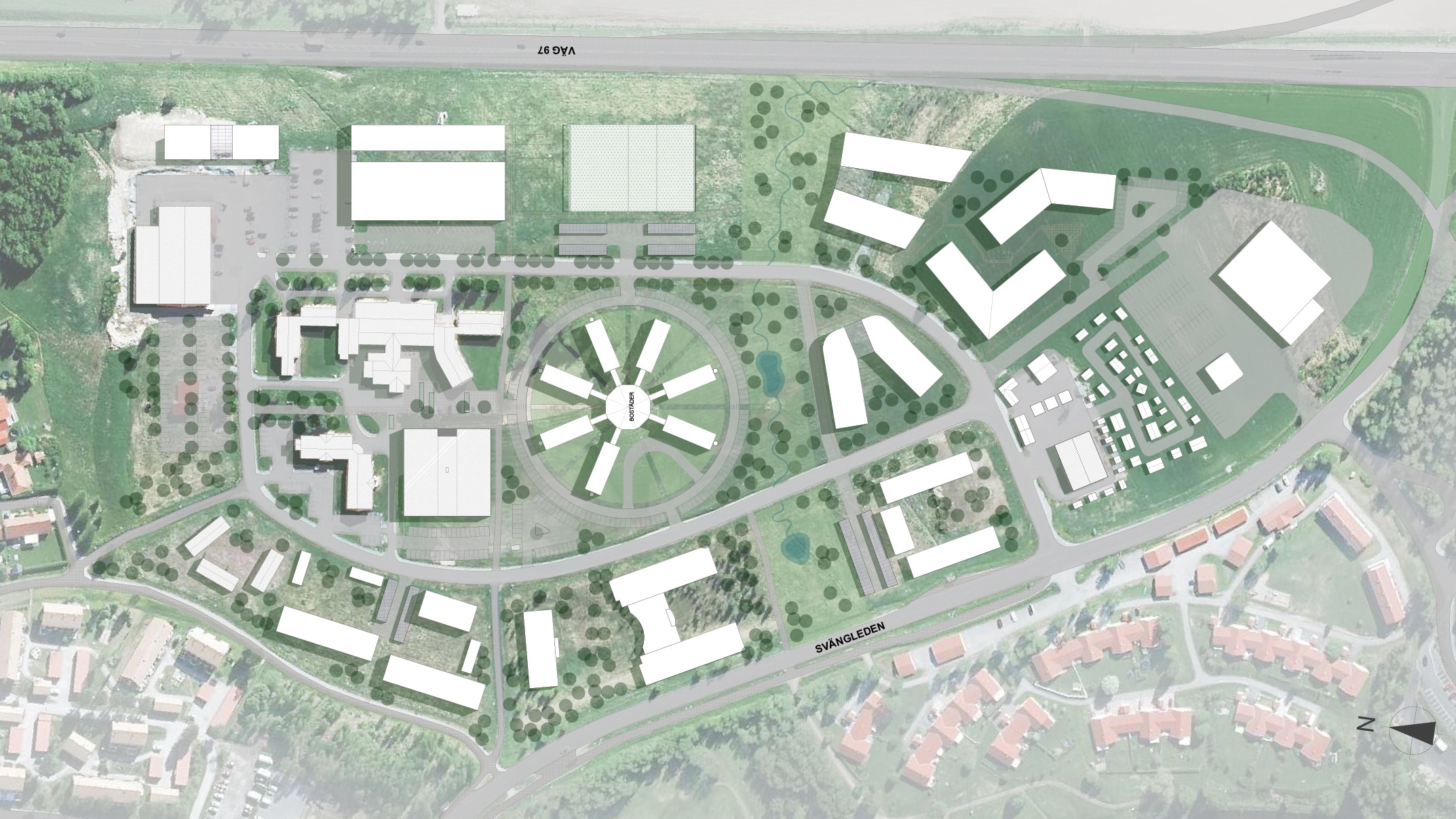 Sketch of how the area at Boden Business Park can be developed in the near future according to the adopted detailed plan.