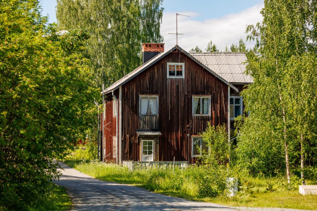 Wasteland houses in the river valley, old building