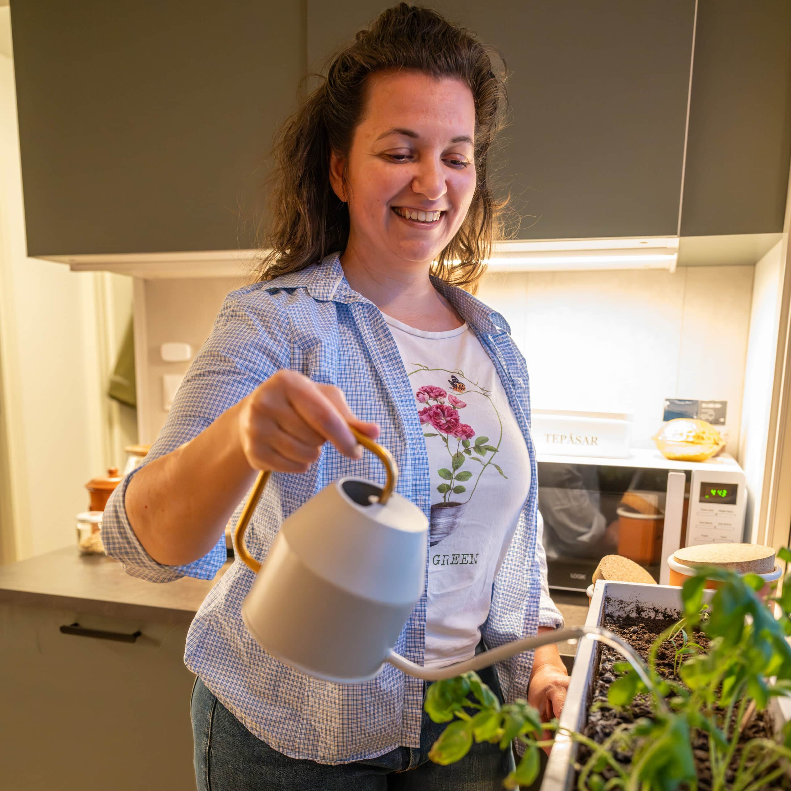 Olivia on indoor growing in the kitchen